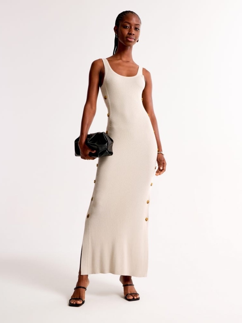 ABERCROMBIE X HFR X NICOLE BENEFIELD Black 
Scoopneck Maxi Dress w/ side buttons